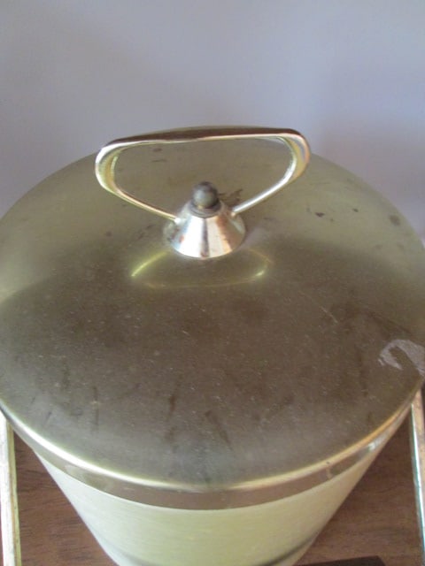 Midcentury Lazar Handcrafted Gold Tone and Wood Ice Bucket - 2
