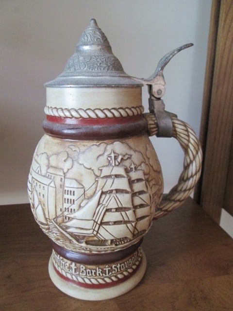 1977 Handcrafted in Brazil for Avon Stoneware Stein with Pewter Lid: 9"h