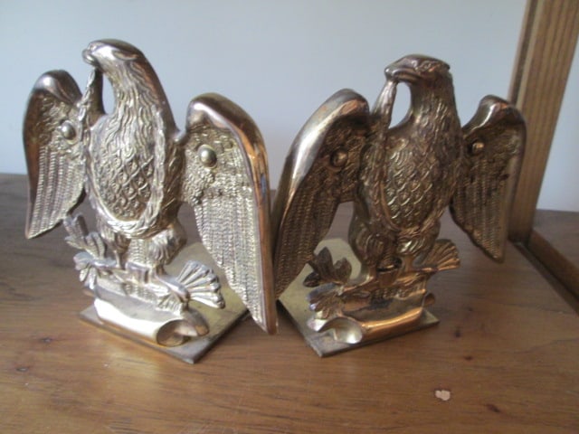 Pair of Brass Eagle Bookends: 5 1/2"h, some finish wear