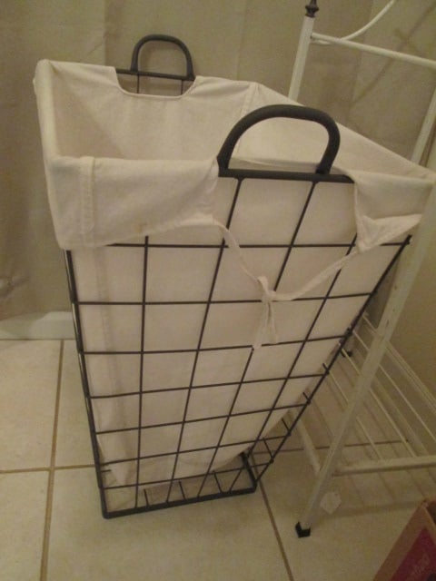 White Metal Free Standing Towel Rack and Metal Wire Hamper with Fabric Liner - 2