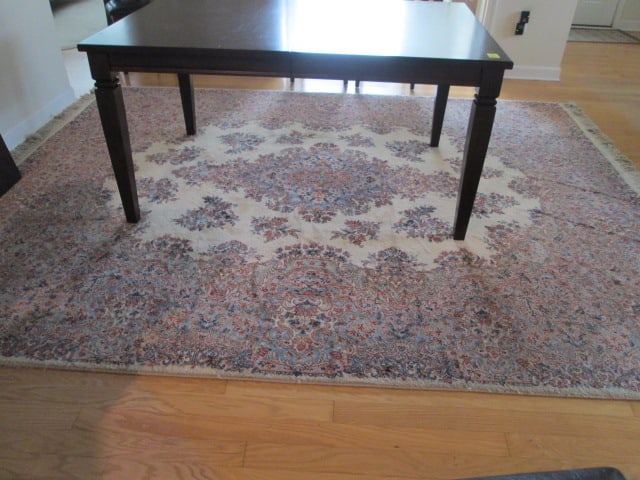 Floral Design Wool Area Rug: 103" x 128"(not including fringe), some fuzzy spots on edge binding, Local Pickup Only
