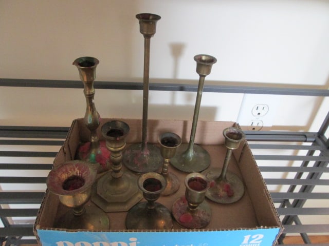 Nine Brass Candle Holders: .