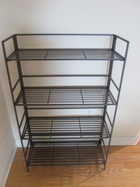 4 Tier Grey Metal Folding Shelf Unit: 27 3/4" x 11" x 44", Local Pickup Only