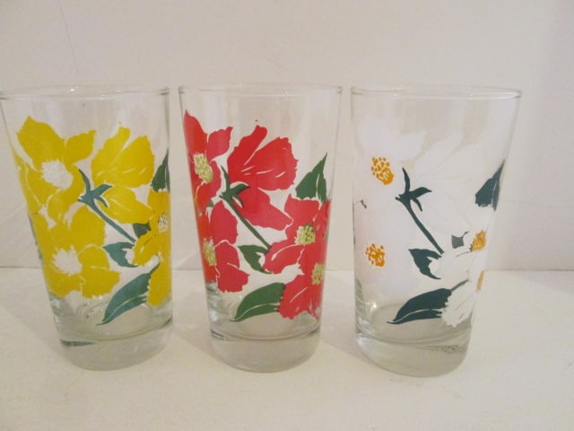 Three Midcentury Libbey Floor Design Tumblers: 5 3/4"h