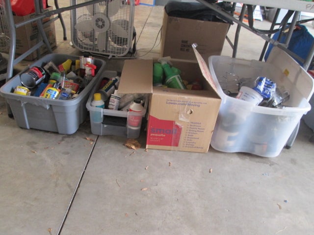 Grouping of House Hold Cleaners, Steel Wool, Quartz Clock, Sun Shade, Stain Removers, etc.: See all pictures and preview for selection, Local Pickup Only