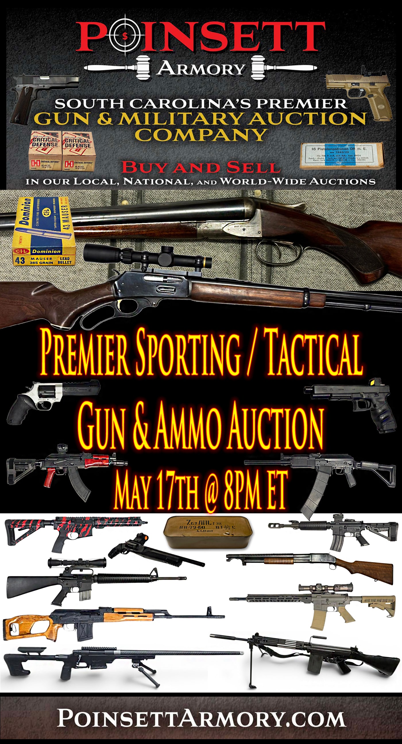 Auction Information: Auction will begin to end on SUNDAY, May 17th at 8PM ET at 3 lots per minute with a 5-Minute extension on the item the bid is placed on. Estimated time the auction will be completely done is 10:30PM