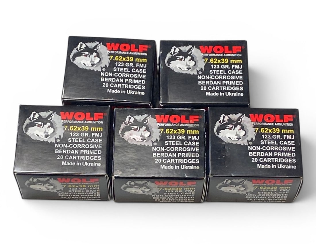 NIB 100rds. Of 7.62x39mm 123gr. FMJ Wolf Performance Ukraine Ammunition: See photos