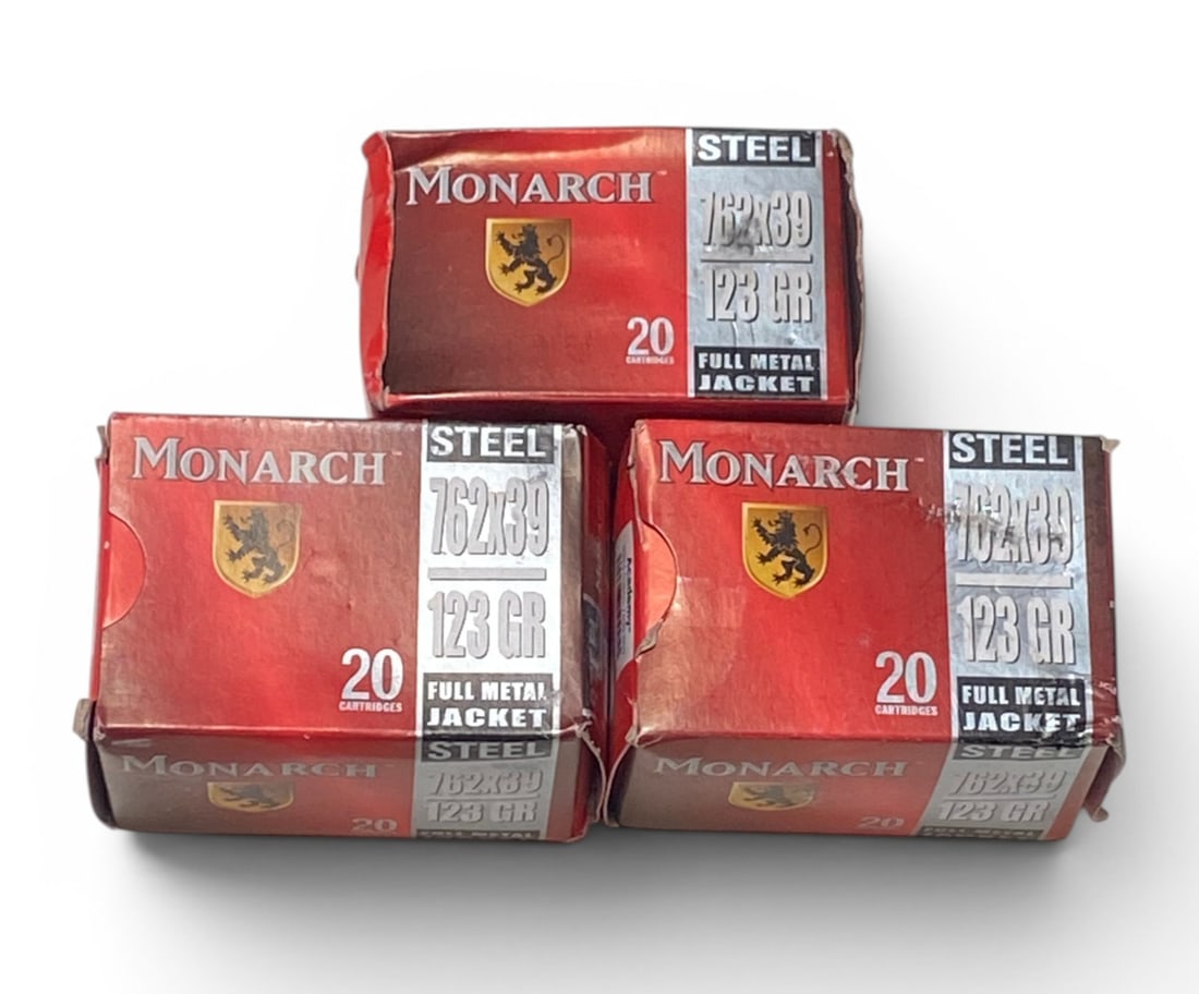 NIB 60rds. Of 7.62x39mm 123gr. FMJ Monarch Steel Ammunition: See photos