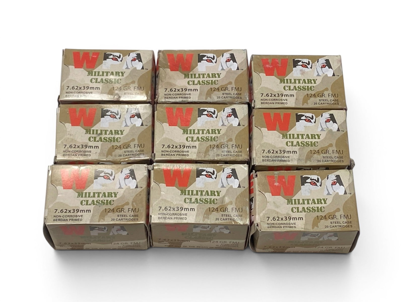 NIB 180rds. Of 7.62x39mm 124gr. FMJ WPA Military Classic Ammunition: See photos