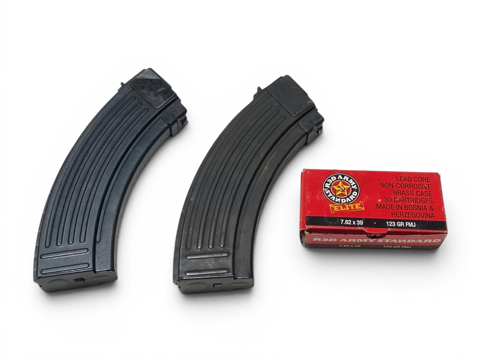 33rds. Of 7.62x39mm 123gr. FMJ Ammunition and (2) Yugoslavian Bolt Hold Open Magazines: One of magazines is loaded with 30rds., 3rds. are in box