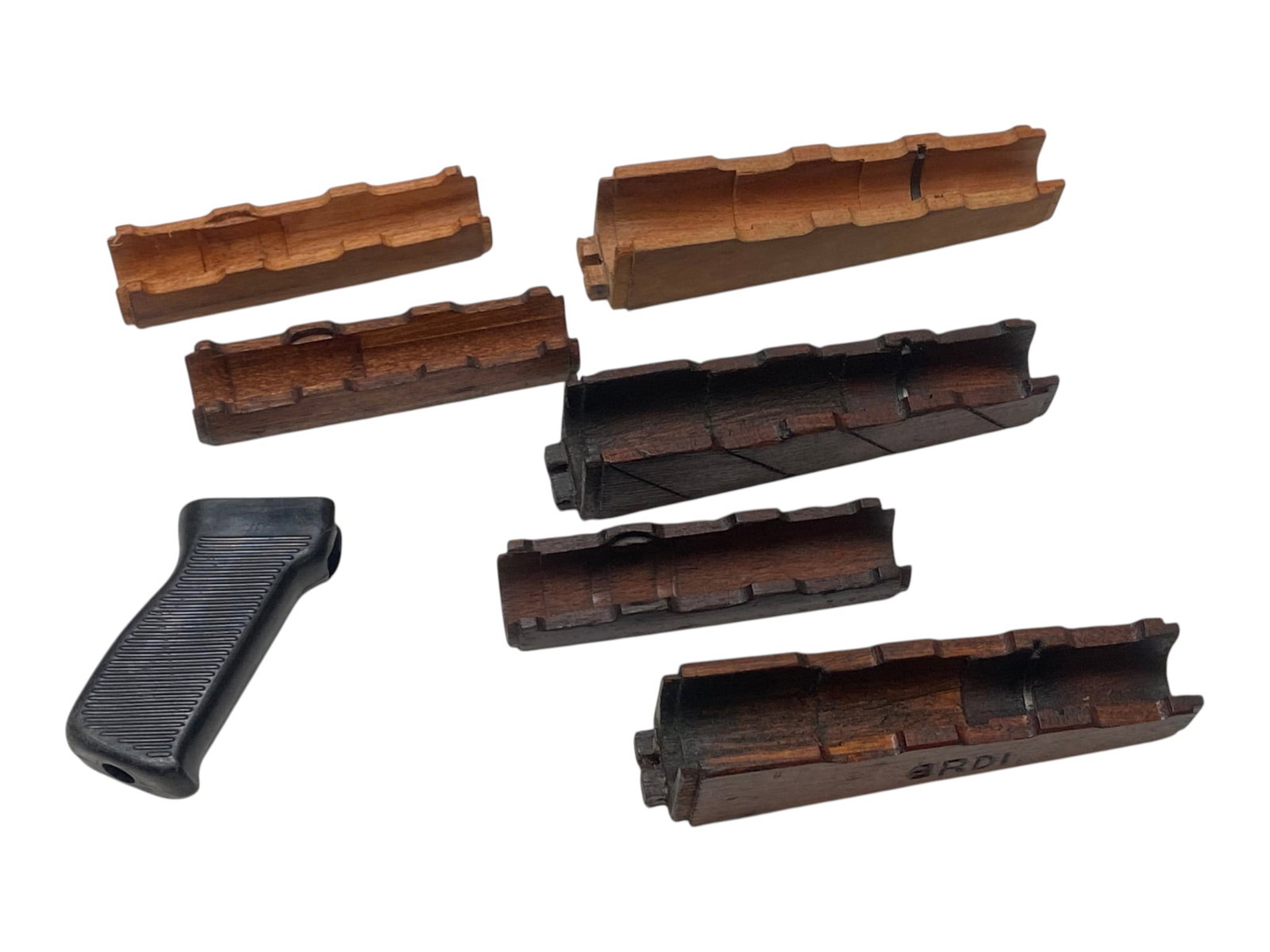 Yugoslavian M70 AK Furniture: See photos for what's all here. One set of Trench Art furniture, one set of chestnut, and a Bulgarian AK47 grip. Does not come with screw