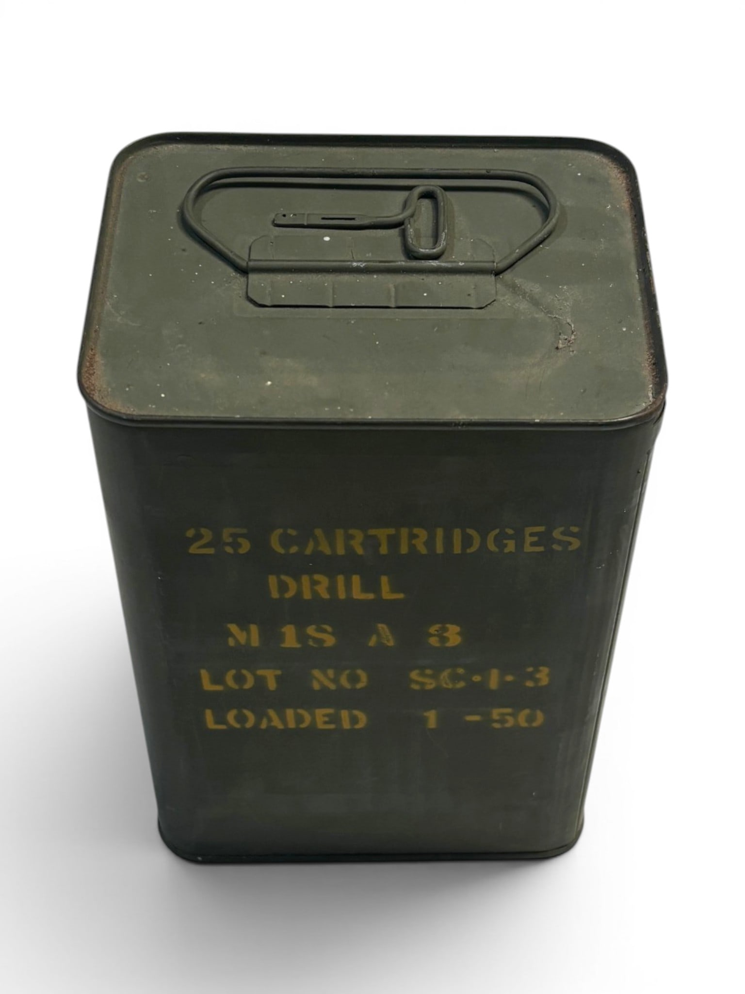 Sealed Spam Can of (25) Cartridges of 20mm M18A3 Drill Training Rounds: See Photos