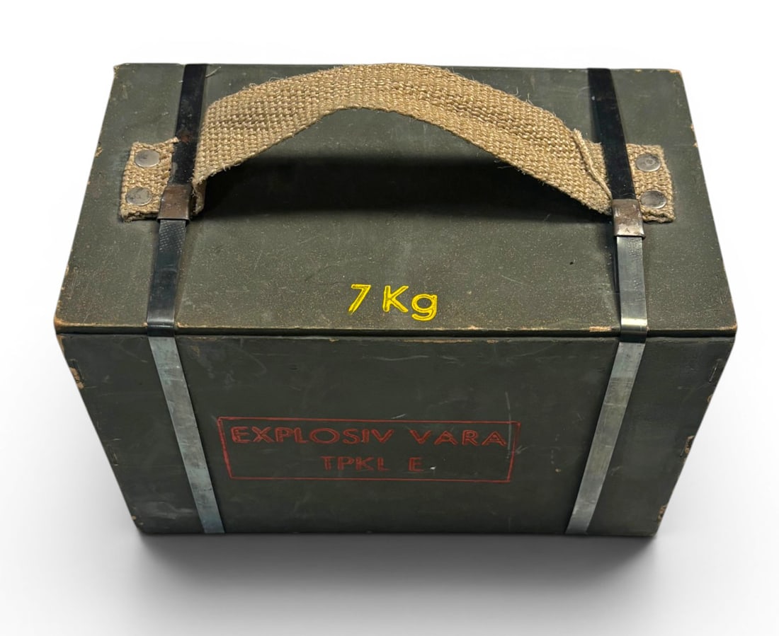 Sealed Crate of 864rds. Of 9x19 Swedish K Training Ammunition (***WARNING - SEE DESCRIPTION***): Made specifically for the Swedish K M45 pistol that used a special training barrel. This ammunition is 9mm sized. The projectile is hard plastic with 5mm steel BB ball in the tip. In use, the plastic 