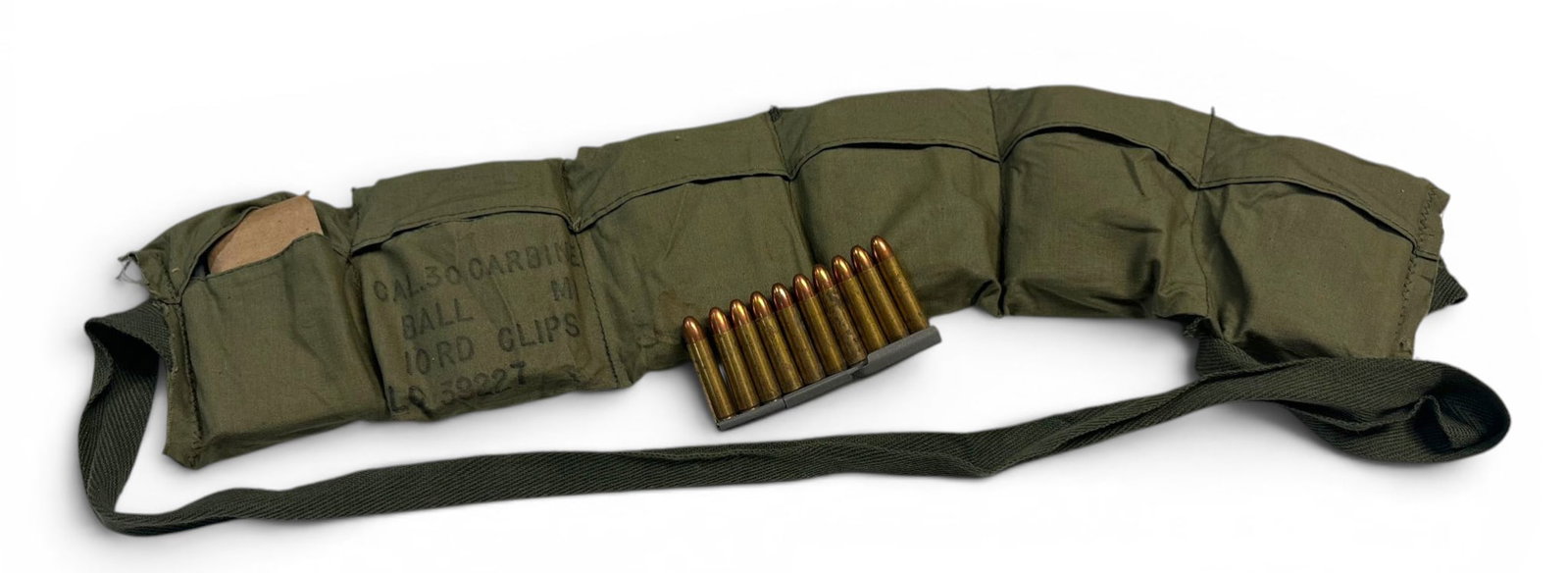 120rds. Of .30 CARBINE on Stripper Clips in Bandolier: Headstamp on ammo is LC67
