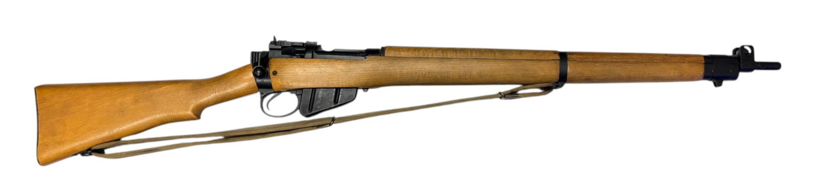 Excellent 1955 British Lee Enfield No. 4 MK II .303 BRITISH Bolt Action Rifle: S#: A2827, all matching. Mfg. 1955 | 25" Barrel | Very unique brass-plated butt plate | Comes with (1) magazine and sling | Import marked by CAI |||| CONDITION: Excellent, like new. 99% original