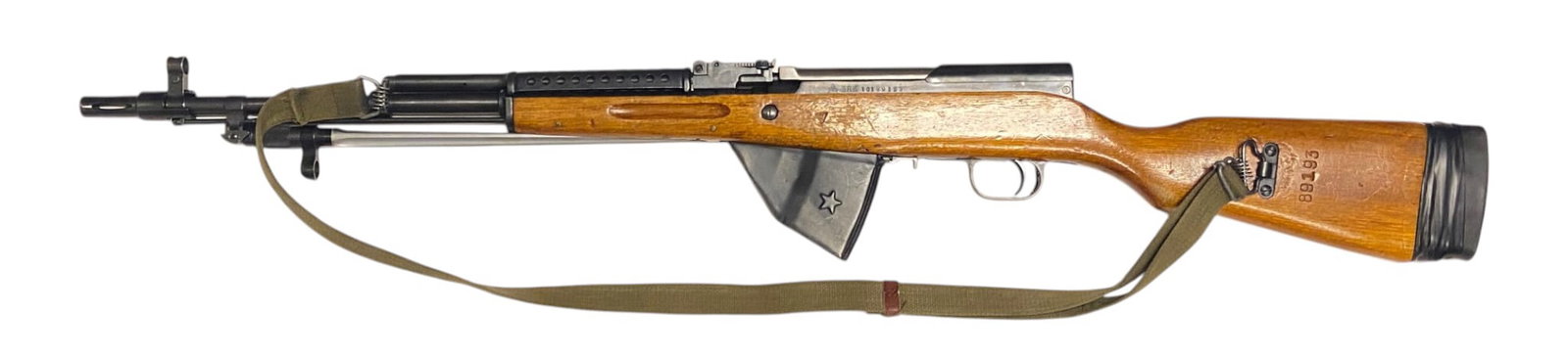 Chinese Norinco Type 56 SKS 7.62x39 Semi-Automatic Rifle with Sling: S#: 10189193, all matching | Mfg. circa 1960 | 21.5" Barrel | Comes with screwdriver bayonet | Comes with extended magazine | Comes with flash hider and cleaning rod | Arsenal 8 stamp and serial