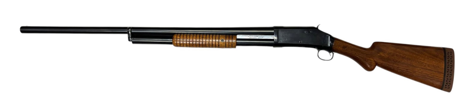 1904 Winchester Model 1897 12 GA. Slam-Fire Pump Action Shotgun: S#: 241282 | Mfg. circa 1904 | 28" Full Choke Barrel | Patent Nov. 25, 90, Dec. 6, 9, July 21, 96, Feb. 22, 98 June 14, 98, Oct. 16th 1900 |||| CONDITION: Excellent/Professionally restored. 98%