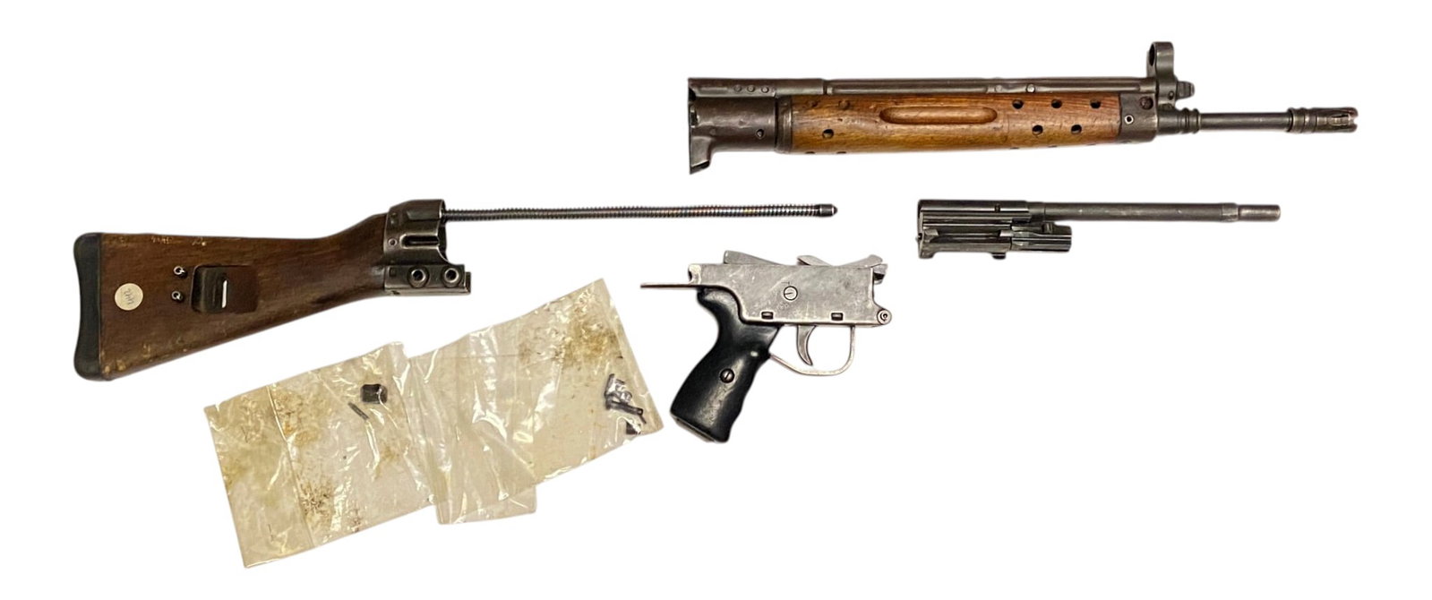 Hard-To-Find Spanish Cetme C G3 Parts Kit: Comes with trigger housing (grip, trigger, safety and housing), stock with recoil rod, barrel assembly (barrel, gas system, charging handle and hand guard), complete bolt, and hardware. Barrel shows