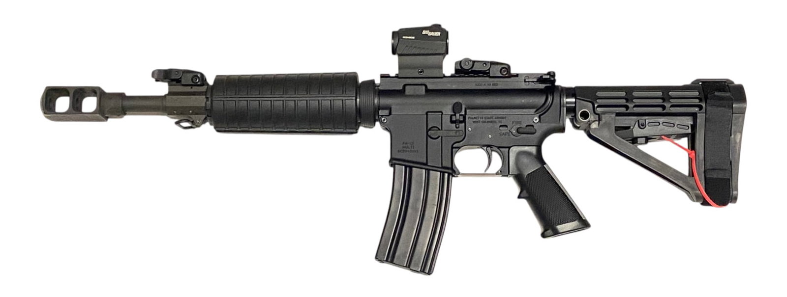 Excellent PSA/Alexander Arms .50 BEOWULF Semi-Auto AR Pistol w/ Sig Red Dot and Tank Muzzle Brake: S#: SCD940141 | PSA Lower Model PA-15 Equipped with a quality built 12" Alex-A .50 BEOWULF Upper | Comes with (1) Magazine, SBA4 Tactical Pistol Brace, Sig Sauer Romeo5 Red Dot Optic, (2) Ruger flip-u