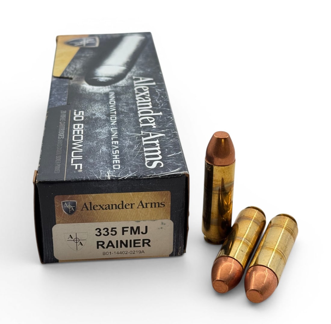 NIB 20rds. of .50 BEOWULF 335gr. FMJ Rainier Alexander Arms Ammunition: High Quality and Expensive Ammunition