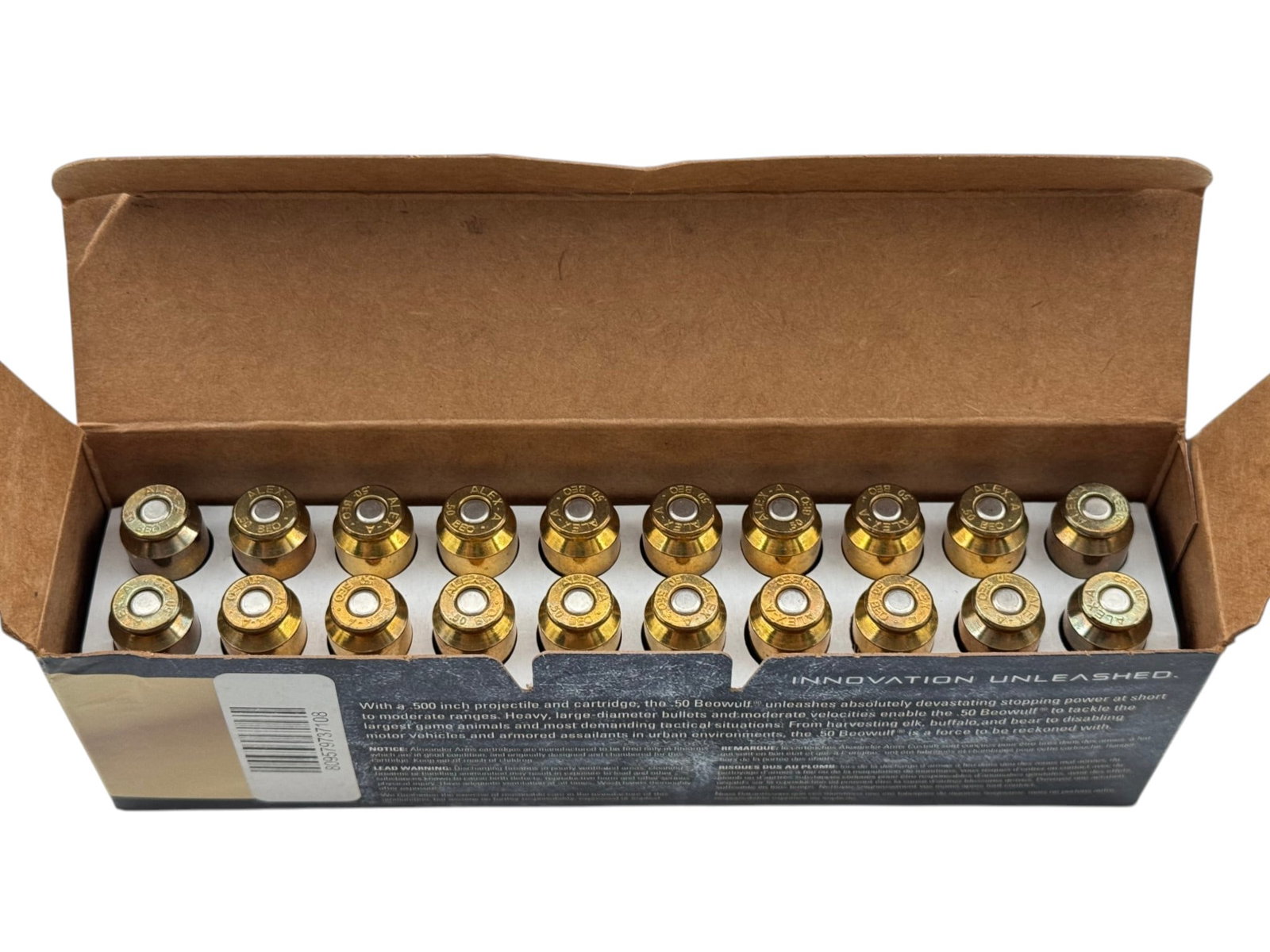 NIB 20rds. of .50 BEOWULF 335gr. FMJ Rainier Alexander Arms Ammunition - 2