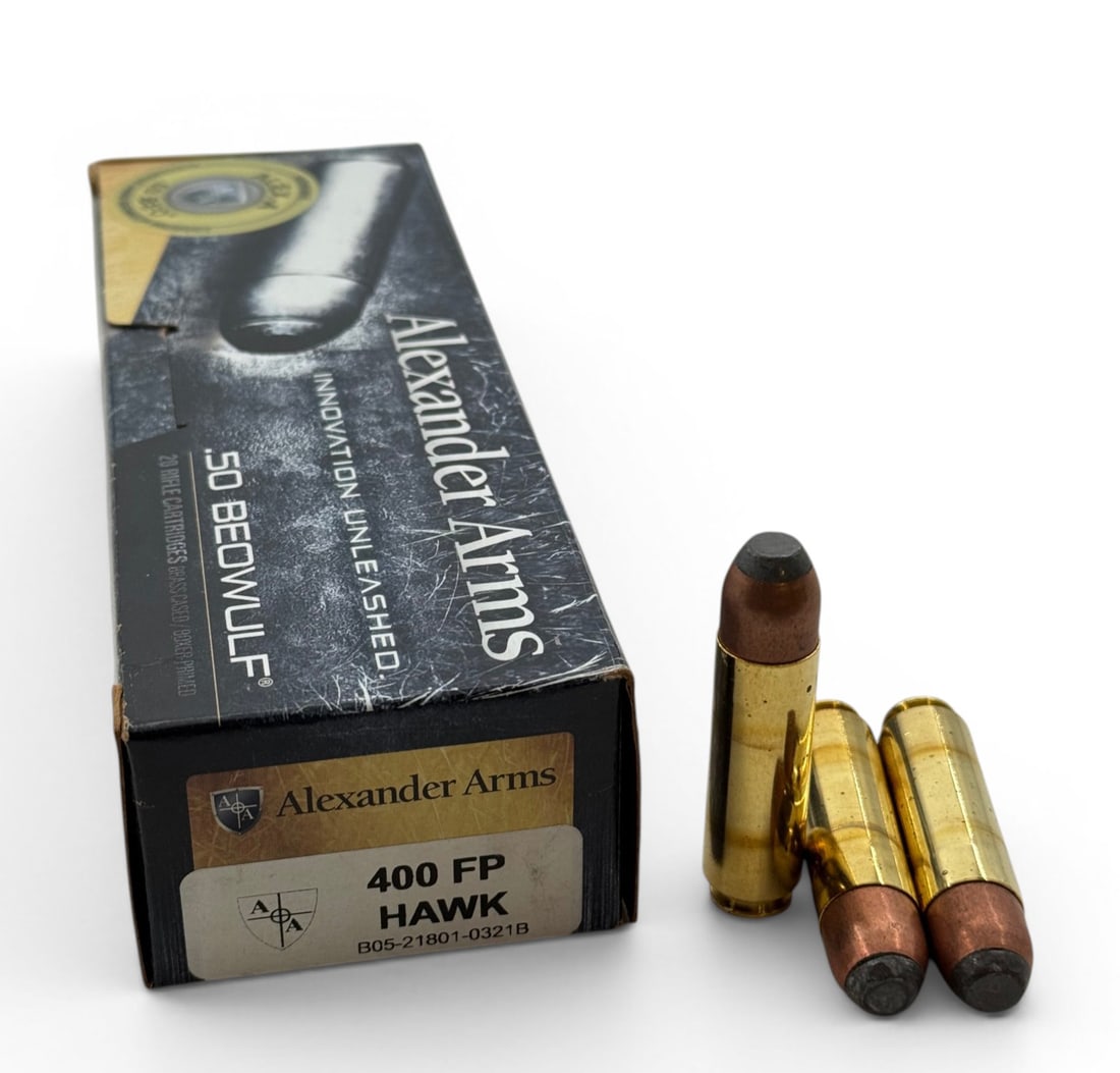 NIB 20rds. of .50 BEOWULF 400gr. FP Hawk Alexander Arms Ammunition: High Quality and Expensive Ammunition