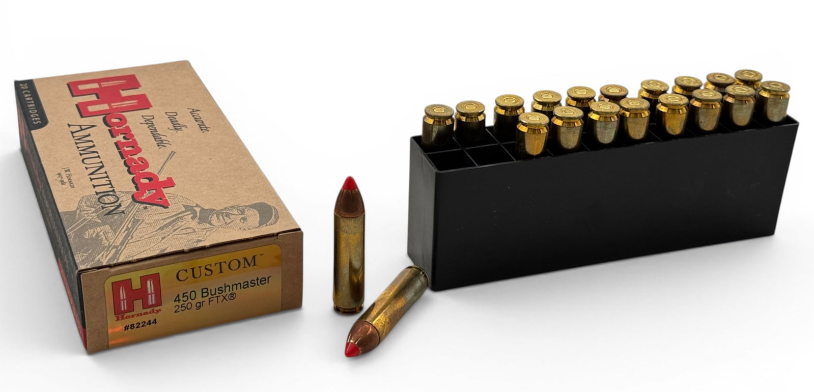 NIB 20rds. of 450 BUSHMASTER 250gr. FTX Hornady Ammunition: High Quality and Expensive Ammunition