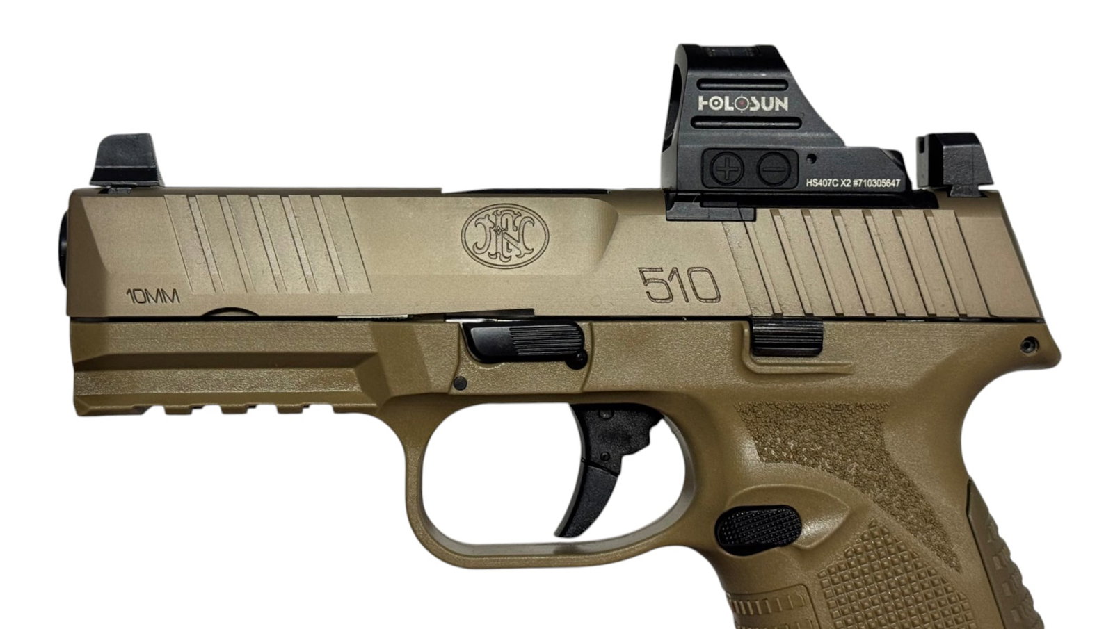 Excellent FN 510 MRD Semi-Automatic 10mm FDE Pistol with Holosun 407C RMR in Original Box - 7
