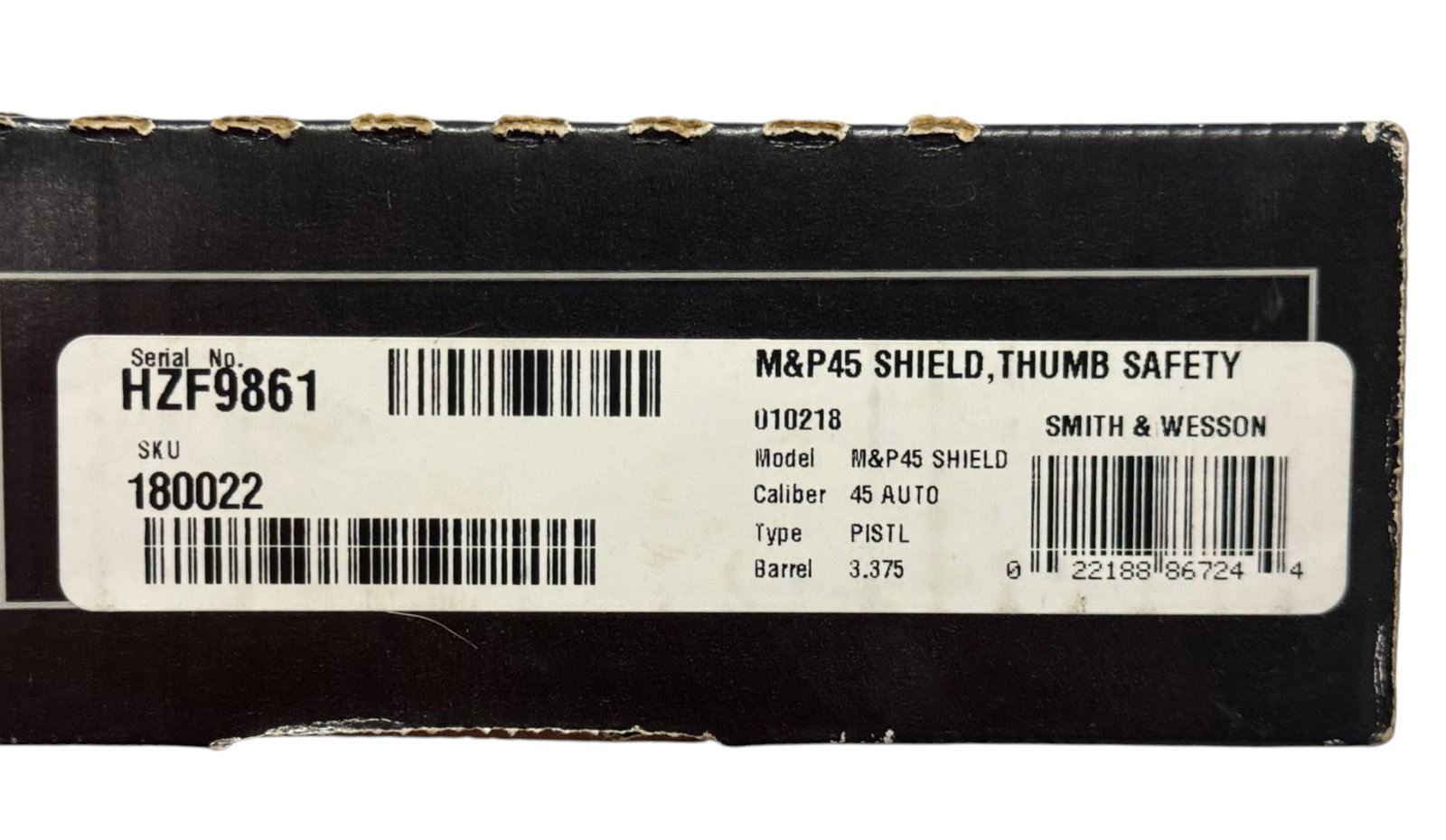 Excellent Smith & Wesson M&P 45 Shield Thumb Safety .45 ACP Semi-Automatic Pistol in Original Box - 2