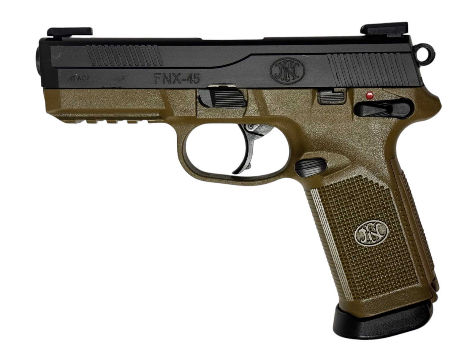 Excellent FN FNX-45 .45 ACP Two-Tone FDE/Black Semi-Automatic Pistol in Original Box - 5