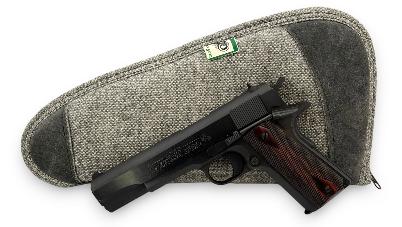 Excellent 2012 Colt Government Model 1911 .45 ACP Semi-Automatic Pistol with Soft Case: S#: 2851376 | 5" Barrel | Comes with Black Sheep soft case |||| CONDITION: Excellent, like new. Mechanically functions. Bore is excellent ||||| CLASS: MODERN