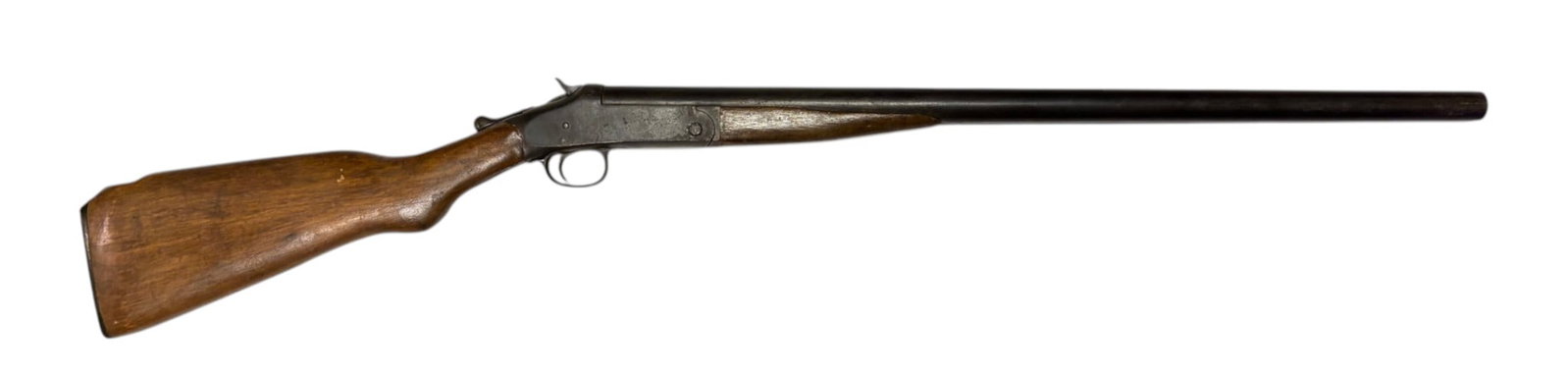 Harrington & Richardson Break-Action 12 GA. Shotgun: S#: 52089 | 26" Barrel |||| CONDITION: Fair. 10% original blued finish. Receiver has a spot where it has been rewelded. Firing pin stays sticking out after firing, not allowing break action to open.