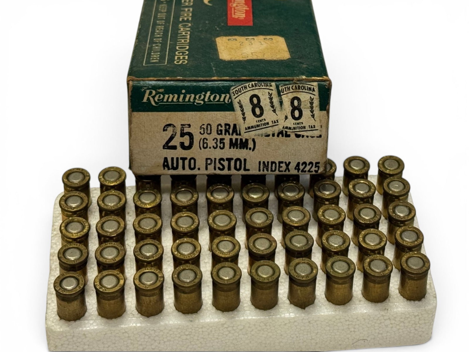 NIB Vintage 50rds. of .25 AUTO 50gr. MC Remington Ammunition: Index 4225 – Very good condition – 6.35mm (.25 AUTO)