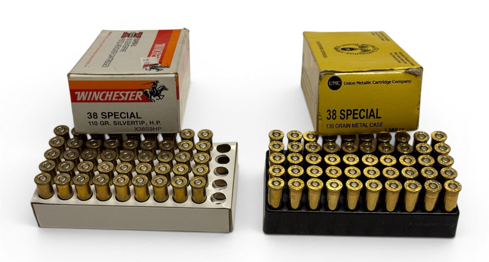 NIB 45rds. of .38 SPL. 110gr. Silvertip HP Winchester & 50rds. of .38 SPL. 130gr. MC UMC Ammunition: See photos