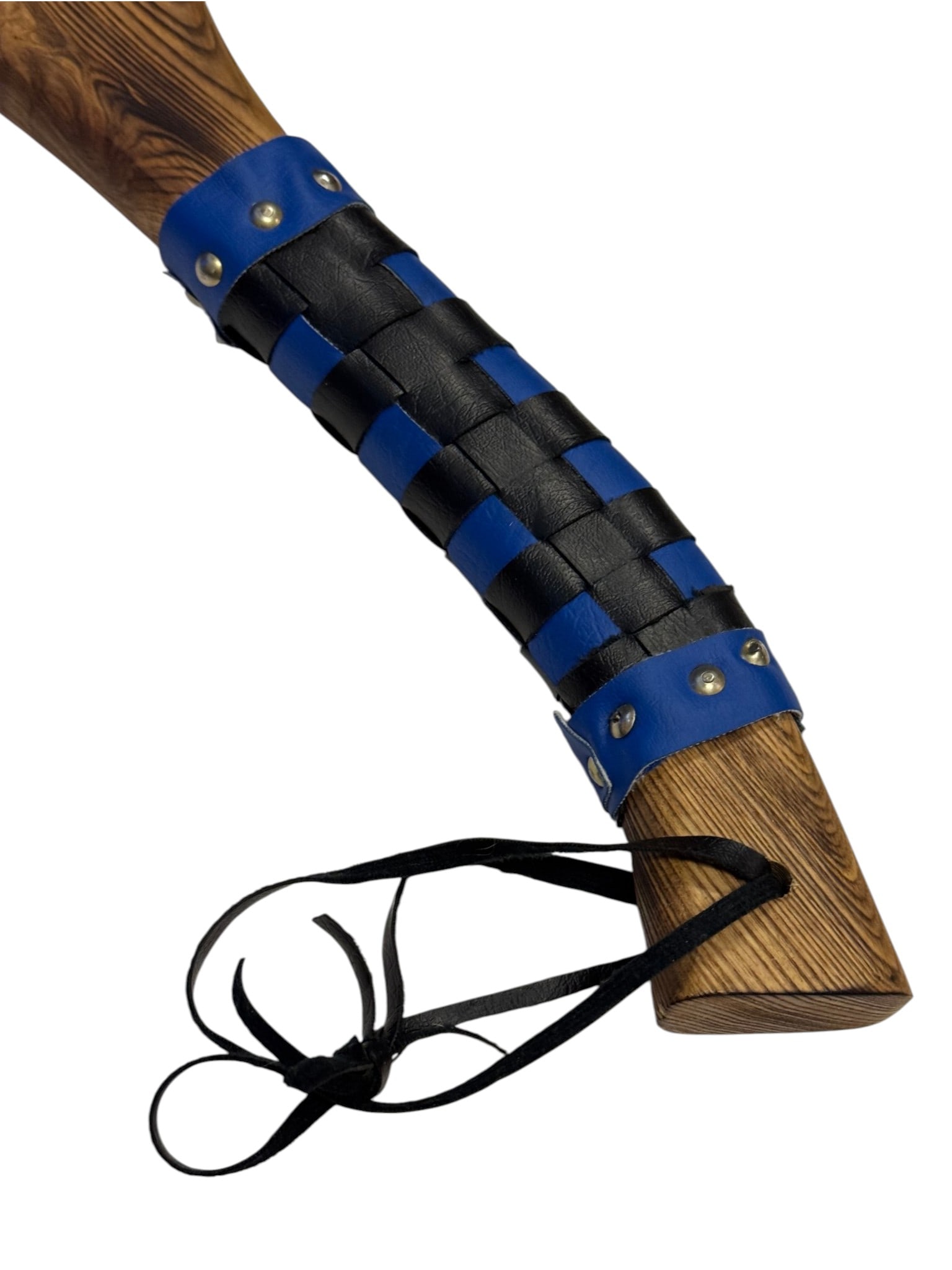 Hand Forged Viking Battle Axe / Hatchet with Black and Blue Leather Grip Cover - 2
