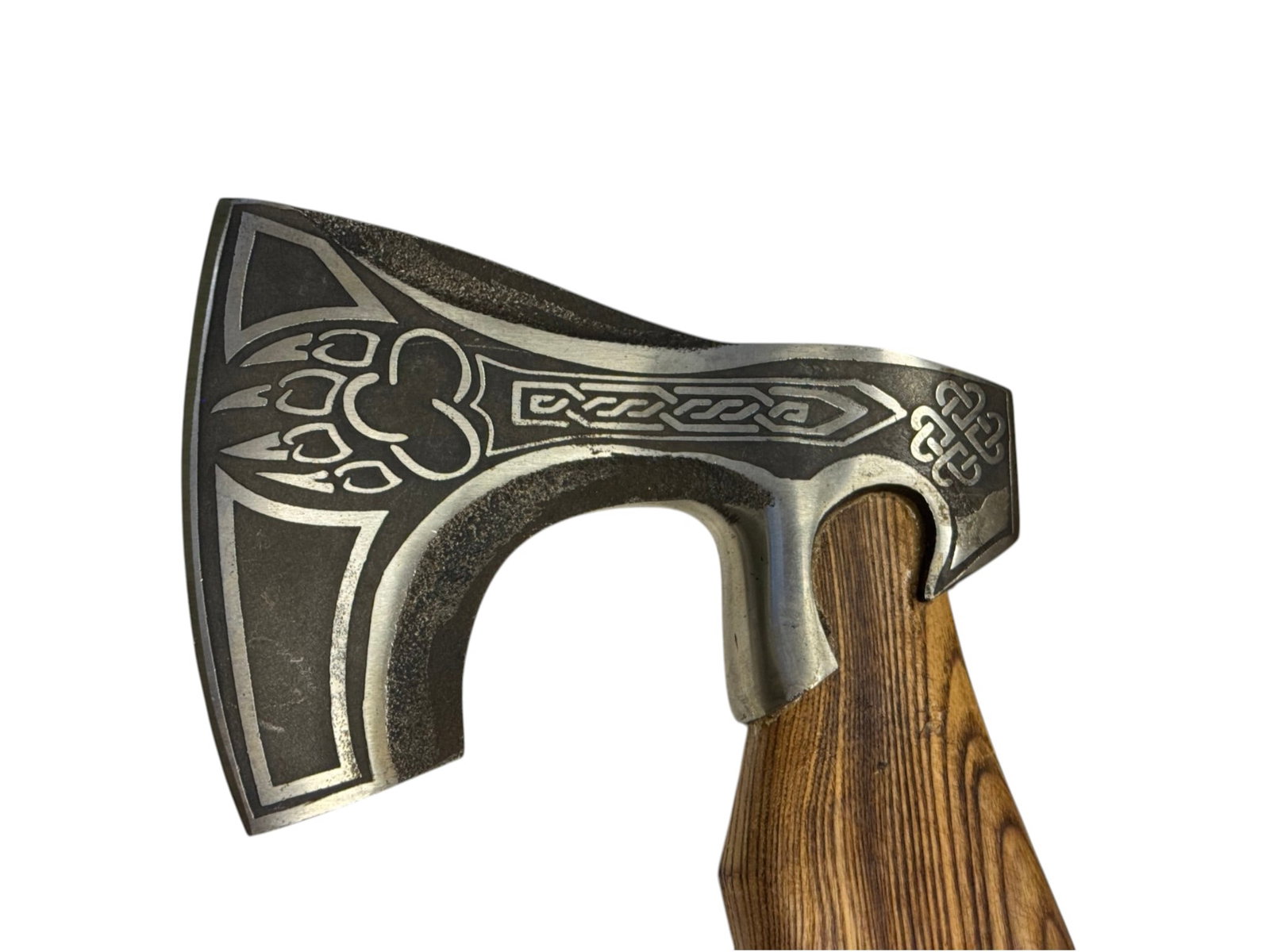 Hand Forged Viking Battle Axe / Hatchet with Black and Blue Leather Grip Cover - 3
