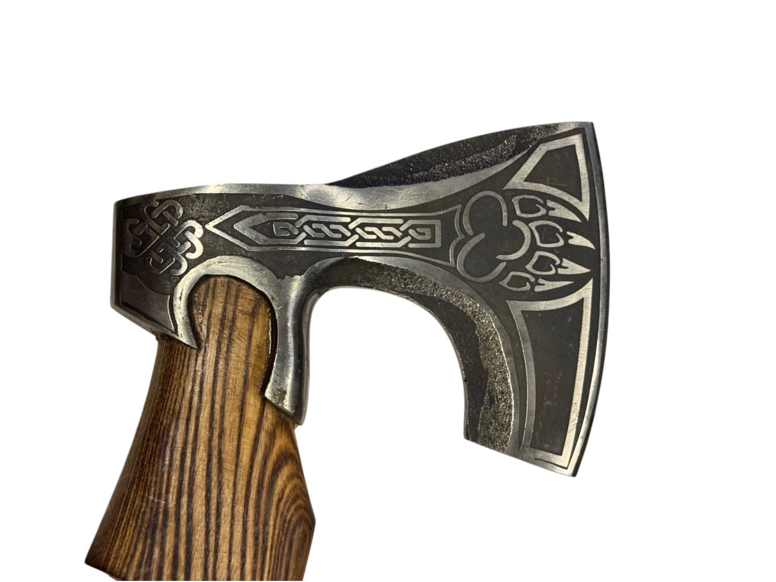Hand Forged Viking Battle Axe / Hatchet with Black and Blue Leather Grip Cover - 5