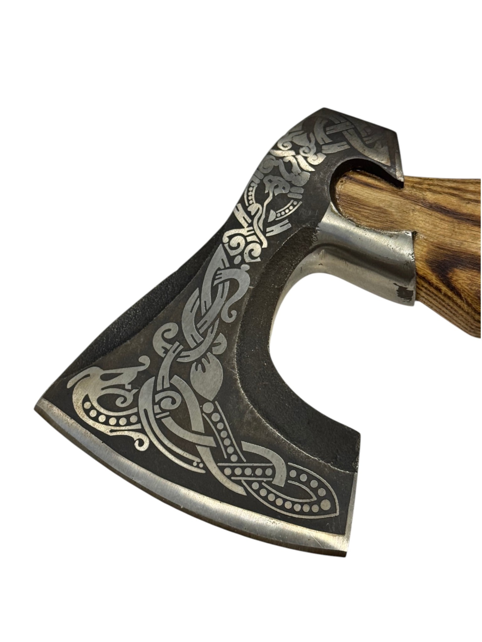 Hand Forged Viking Battle Axe / Hatchet with Red and Blue Leather Grip Cover - 3
