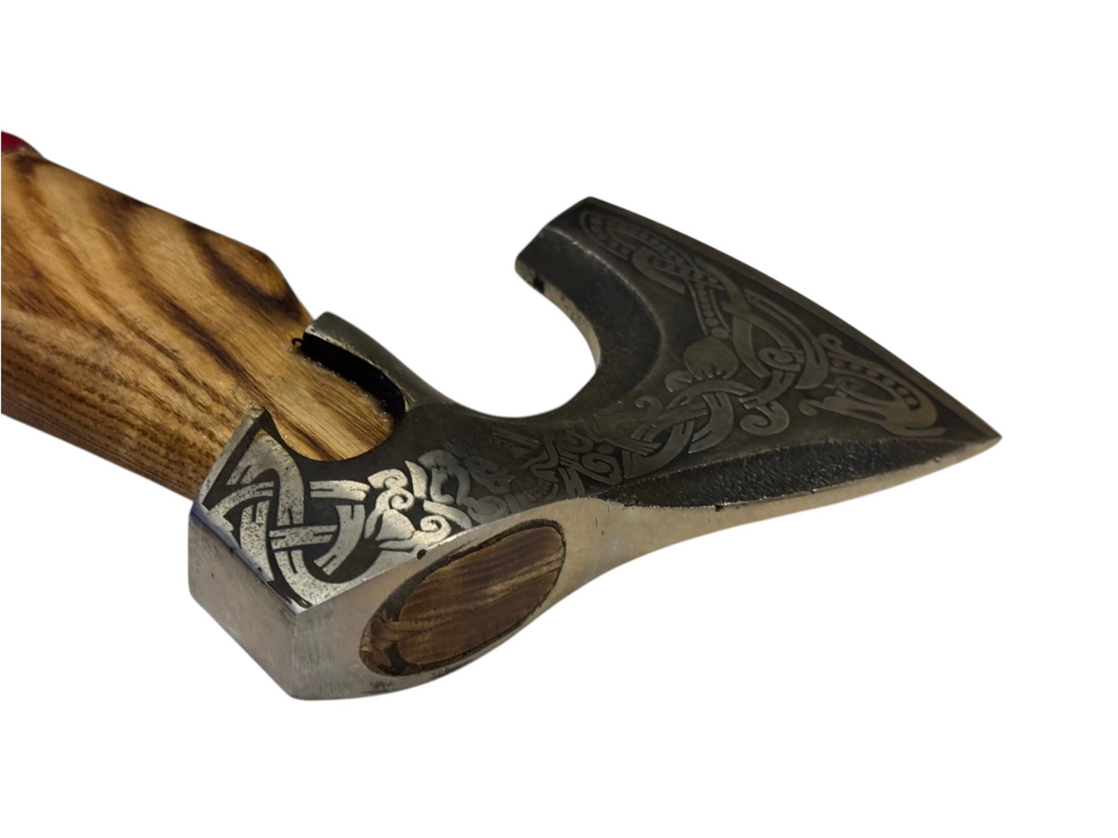 Hand Forged Viking Battle Axe / Hatchet with Red and Blue Leather Grip Cover - 4