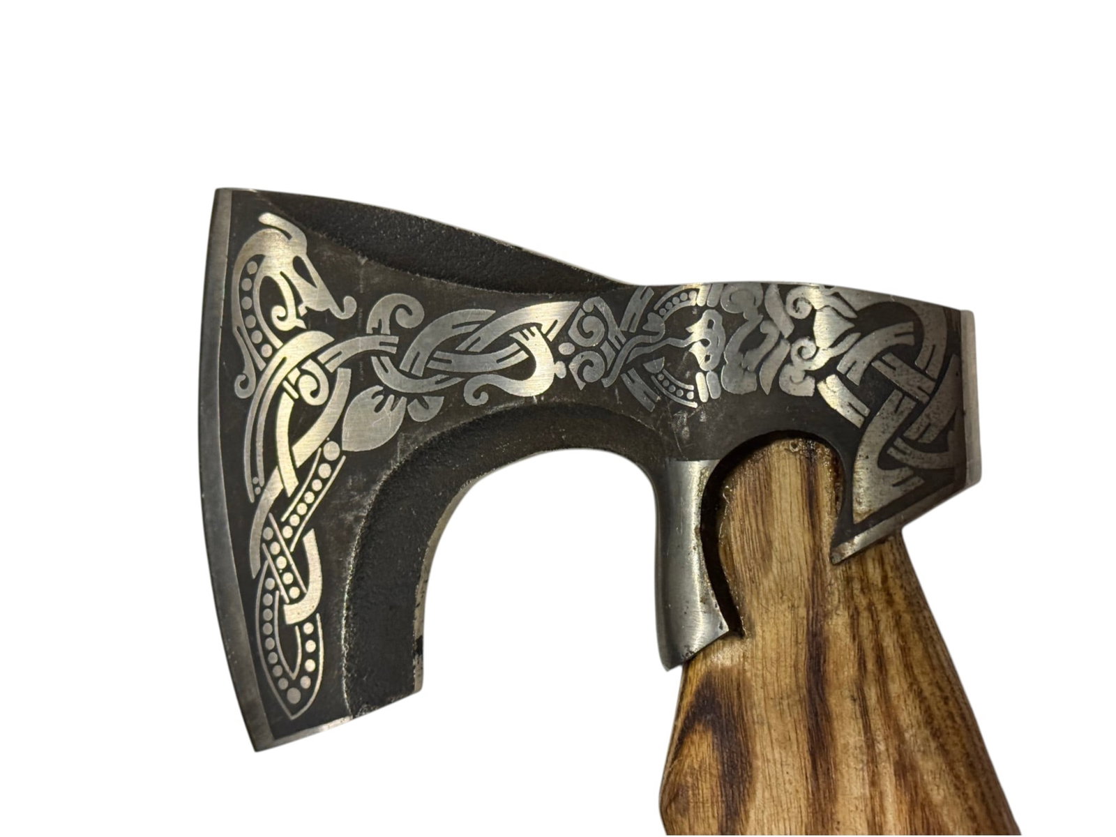 Hand Forged Viking Battle Axe / Hatchet with Red and Blue Leather Grip Cover - 5