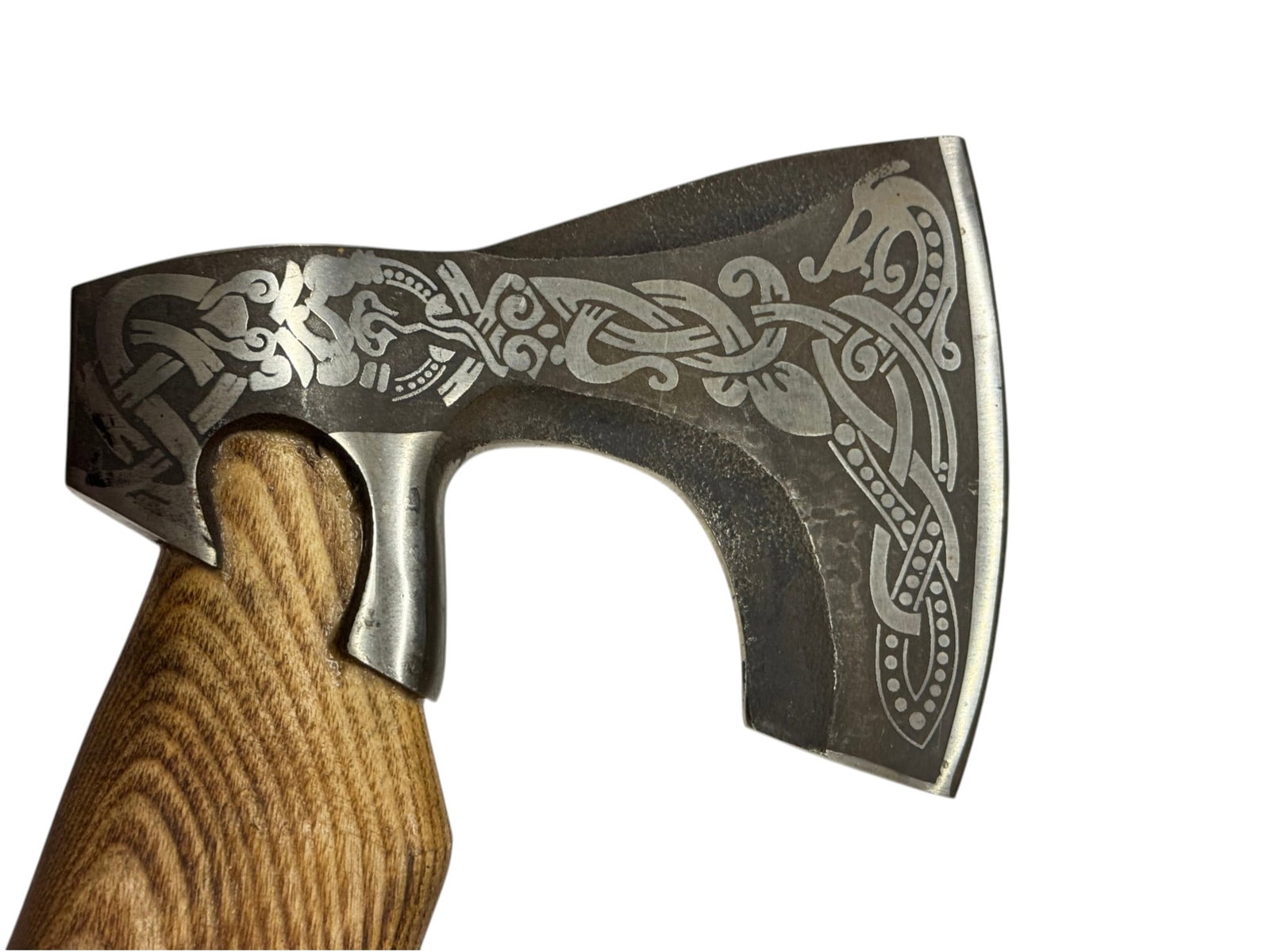 Hand Forged Viking Battle Axe / Hatchet with Red and Blue Leather Grip Cover - 6