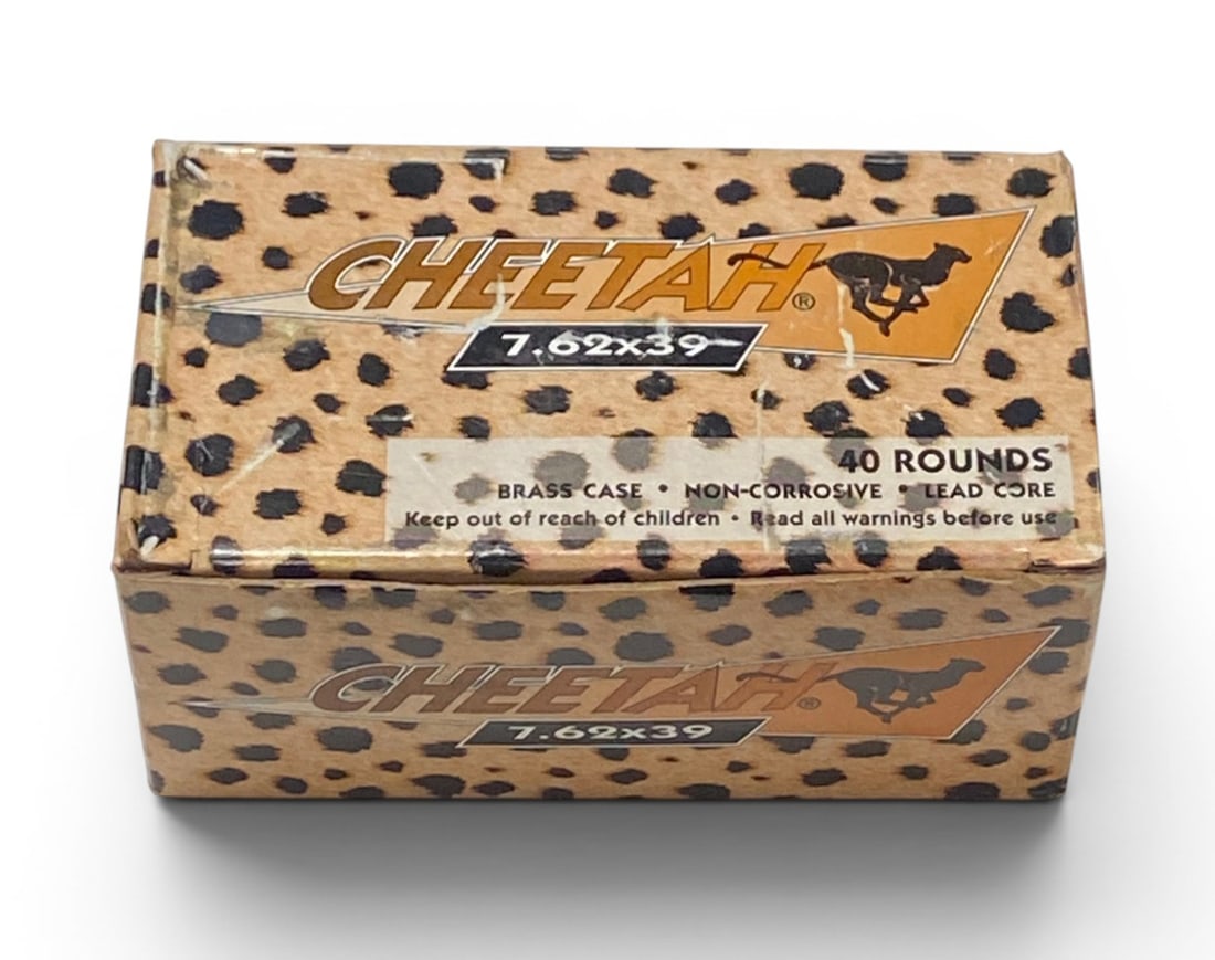 NIB Vintage Collectible 40rds. Of 7.62x39 123gr. FMJ Cheetah Ammunition in Very Interesting Box: See photos