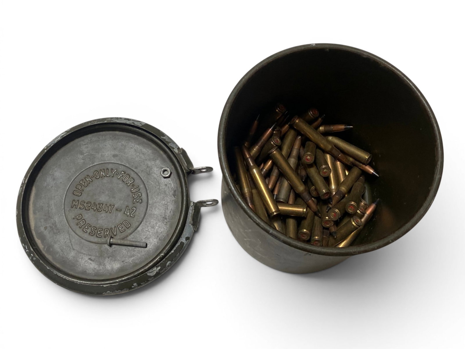 6.8 Lbs. of .30-06 Military Surplus Specialty Ammo in Resealable 1950s Military Green Drum Metal ... (1 of 4)