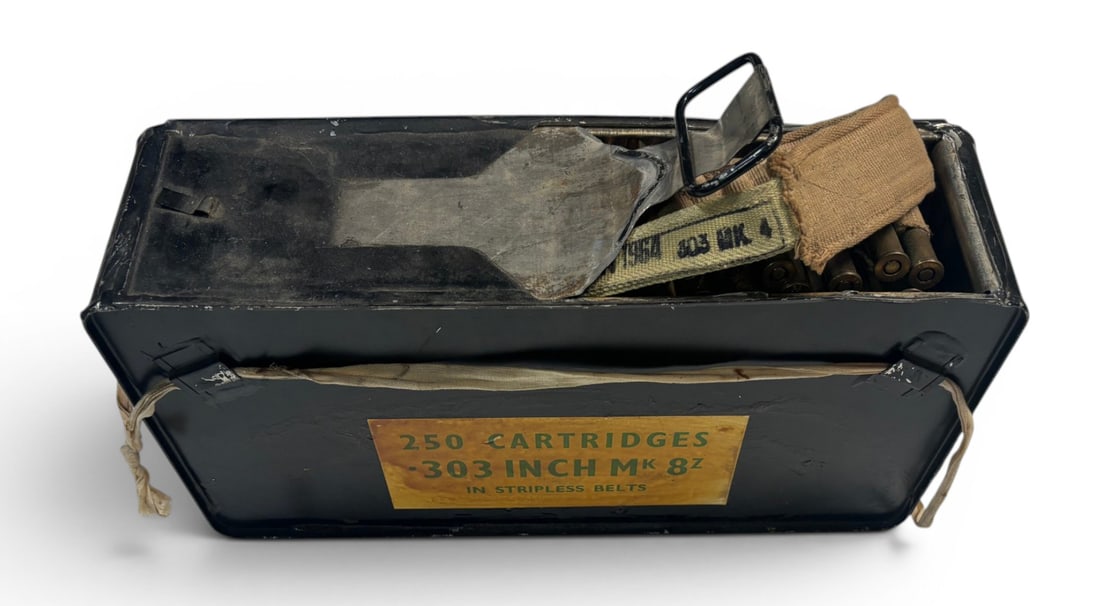 Spam Can of 250rds. Of .303 BRITISH MK 8Z K17 Ammunition in Stripless Belts: See photos