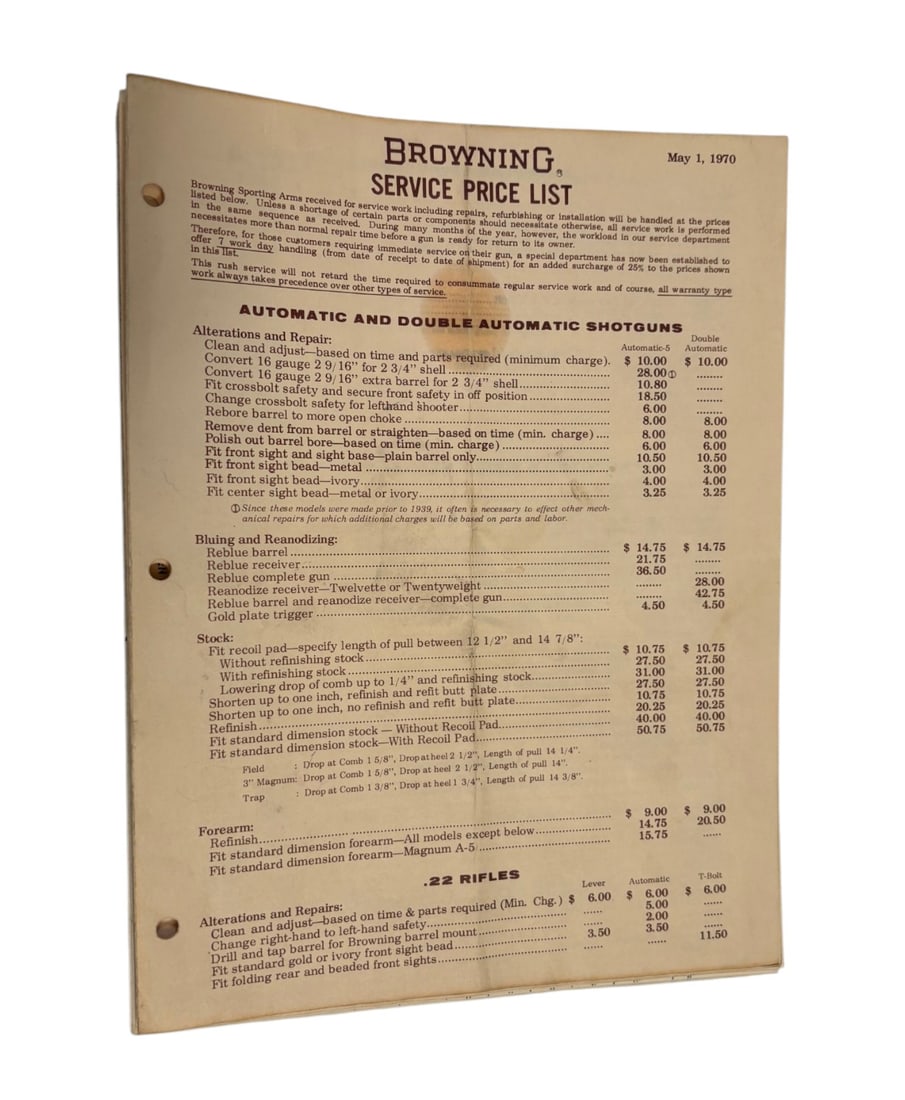 Vintage 1970 Browning Guns Hearts Price List and Record Book - 7