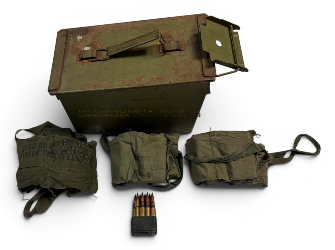 144rds. Of .30-06 Ammunition in Stripper Clips in Bandolier in .50 CAL. Metal Ammo Can: Headstamp TW52
