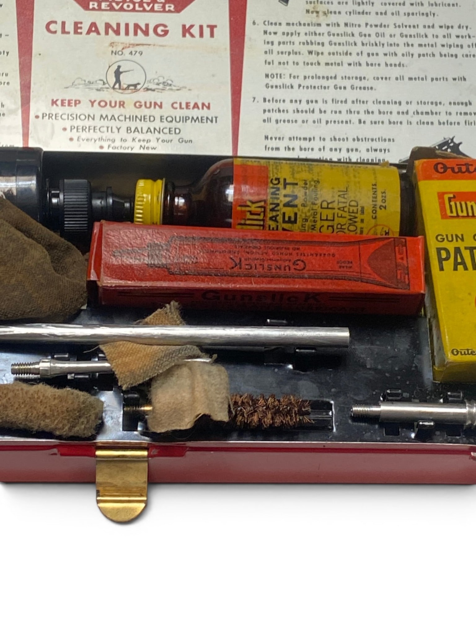 Black Leather Bauer Bros Holster, (3) Gun Locks, and Vintage .45 CAL. Outers Gunslick Revolver Kit - 5