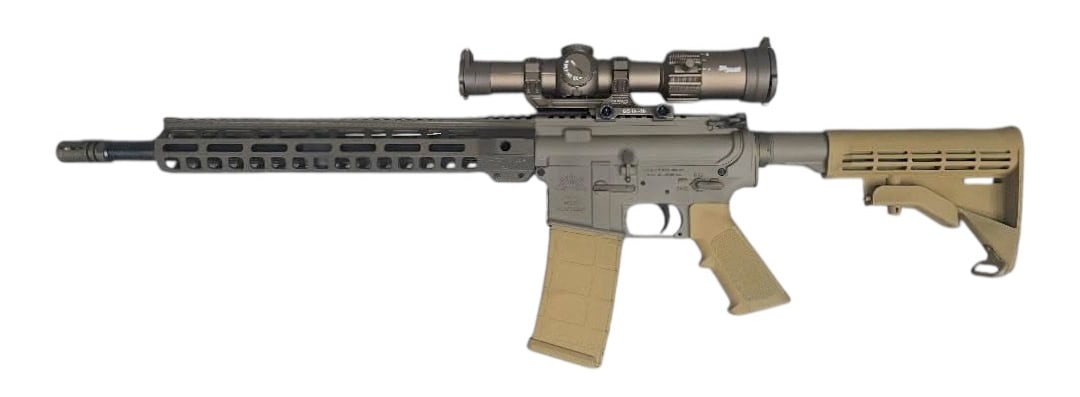 Excellent PSA PA-15 (Hk MR223 Clone) 5.56mm AR-15 Semi-Automatic 16” Rifle w/ SIG TANGO Scope: S#: | 16” Barrel | Absolute stunning Hk MR223 Clone build utilizing the RAL8000 Cerakote professionally applied | Equipped with a quality Sig Sauer TANGO MSR 1-6x24 Coyote LPVO Scope on factory