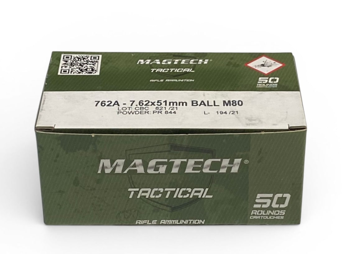 NIB 50rds. of 7.62x51mm M80 (.308 WIN) 147gr. BALL M80 Magtech Tactical Brass Ammunition: See Photo(s)