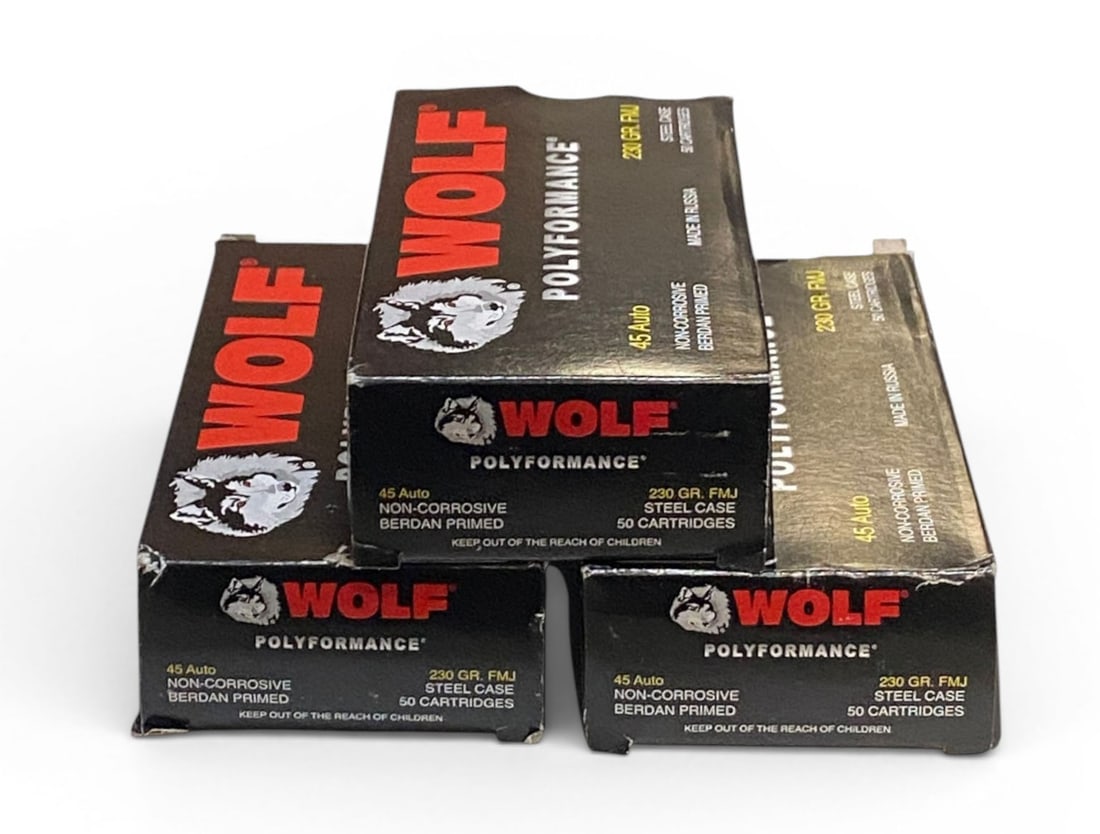 NIB 150rds. of .45 AUTO 230gr. FMJ WOLF Steel Case Ammunition: See Photo(s)